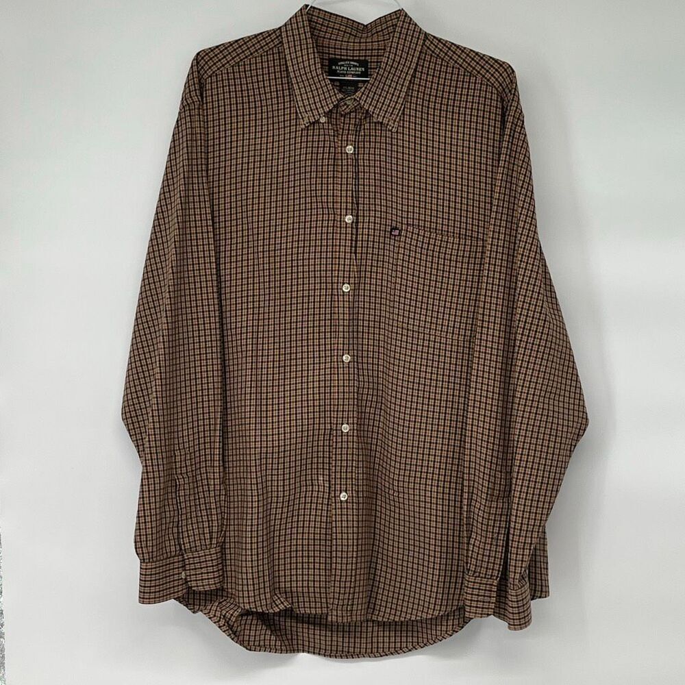 RALPH LAUREN Shirt Men's‎ Size 2XL Brown Black Plaid Long Sleeve Button Down